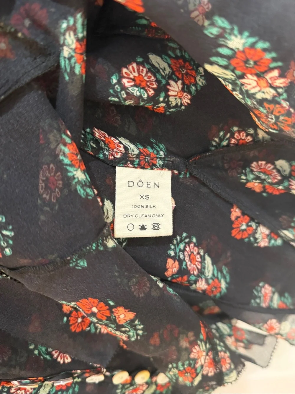 DOEN Sheer Black Floral Button-Front Blouse XS